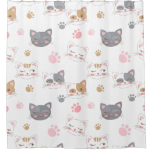 Cute cat faces smiling cats pattern shower curtain