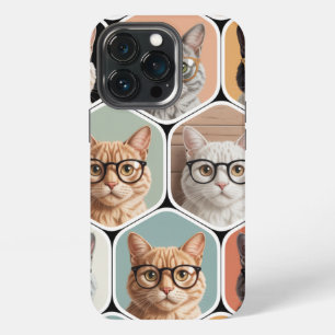 Cute Cat Faces with Glasses iPhone 13 Pro Case
