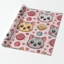 Cute Cat Faces Wrapping Paper – Kawaii Kitty Gift 
