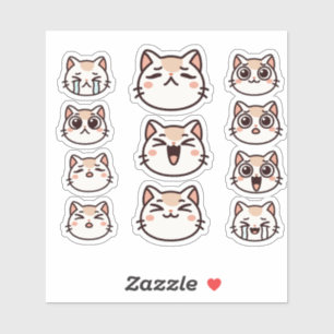 Cute Cat Facial Expressions Sticker Sheet