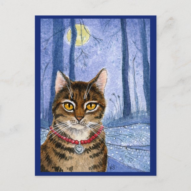 Cute cat fairy dragonfly wings and moon postcard (Front)