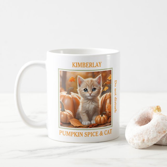 Cute Cat Fall Pumpkin Spice Cat Lover Name Mug (With Donut)