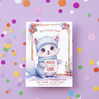 Cute Cat Fall Winter Custom Birthday Party Invitation