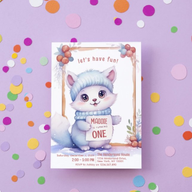 Cute Cat Fall Winter Custom Birthday Party Invitation (Creator Uploaded)
