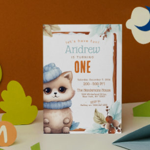 Cute Cat Fall Winter Custom Birthday Party Invitation