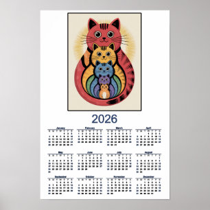 Cute Cat Family Calendar for 2026 Poster