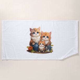 Cute cat family cooking   beach towel