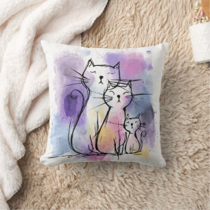 Cute Cat Family Sketch Throw Pillow Gift