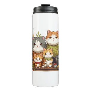 Cute cat family thermal tumbler