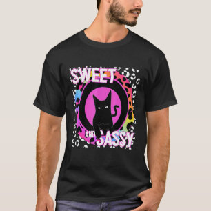 Cute Cat Feline 90s Nostalgia Rainbow Leopard Prin T-Shirt