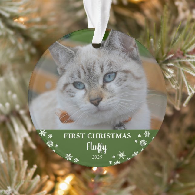 Cute Cat first Christmas snowflakes photo Ornament (Tree)