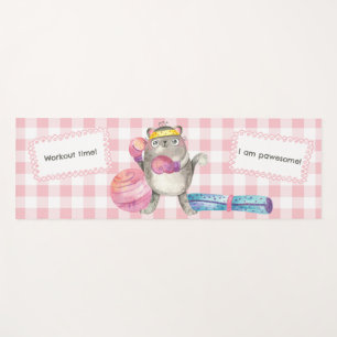 Cute Cat Fitness Motivational Pink Yoga Mat