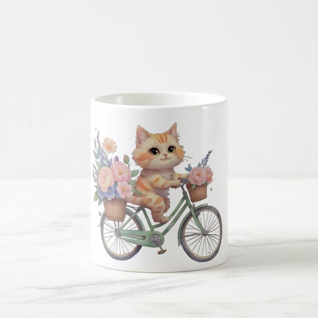 Cute Cat Floral Bike Mug – Aesthetic Gift (Center)
