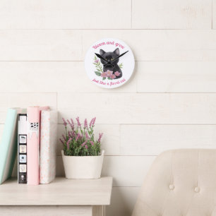 Cute Cat Floral Design Bloom and Grow Round Clock