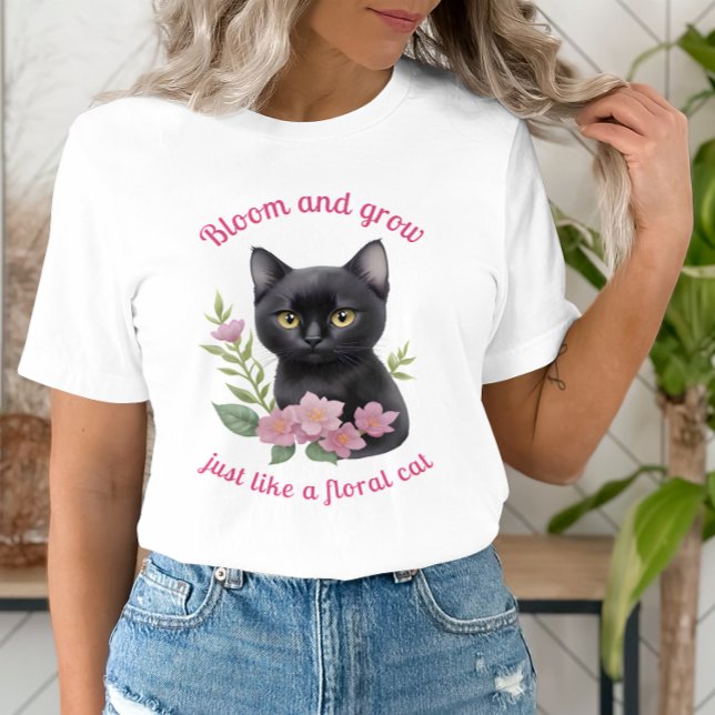 Cute Cat Floral Design Bloom and Grow  T-Shirt (Creator Uploaded)