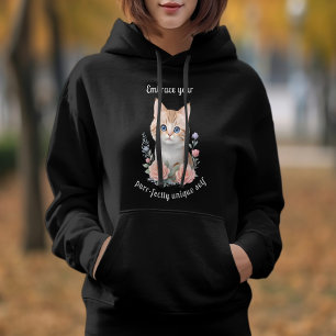 Cute Cat Floral Design Motivational Hoodie