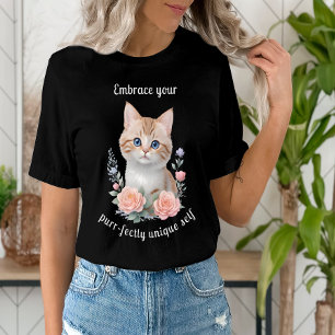 Cute Cat Floral Design Motivational T-Shirt