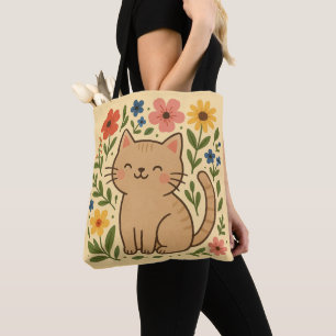 Cute Cat Floral Tote Bag – Adorable Kitty