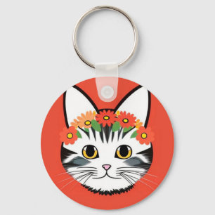 🐱 Cute Cat Floral Vibrant Charm Gift 🌸 Key Ring