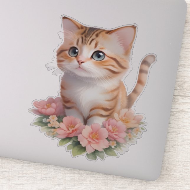 Cute Cat Floral Whimsical Feline  (Detail)