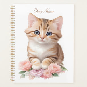 Cute Cat Floral Whimsical Feline Blossoms Planner
