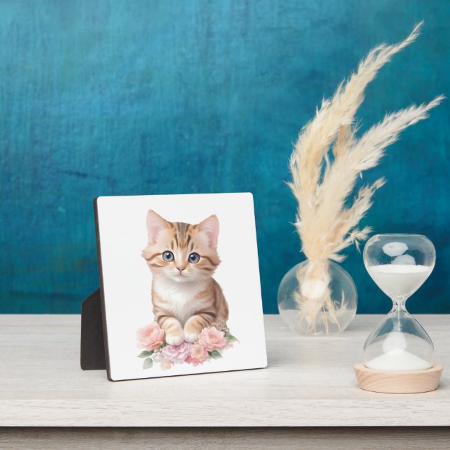 Cute Cat Floral Whimsical Feline Blossoms  Plaque (Insitu)