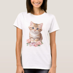 Cute Cat Floral Whimsical Feline Blossoms T-Shirt