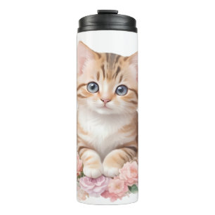Cute Cat Floral Whimsical Feline Blossoms Thermal Tumbler