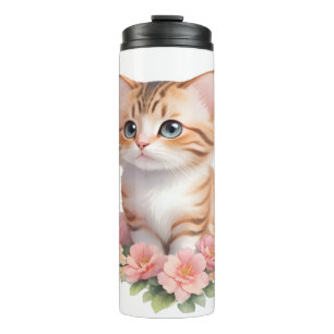 Cute Cat Floral Whimsical Feline Thermal Tumbler