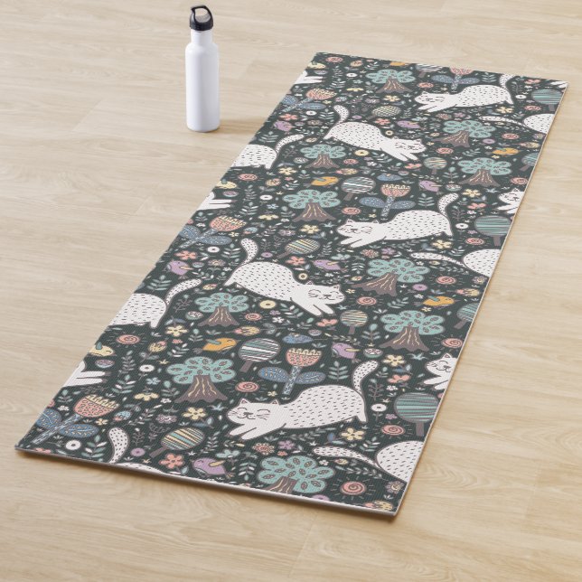 Cute Cat Floral Yoga Mat (In Situ)