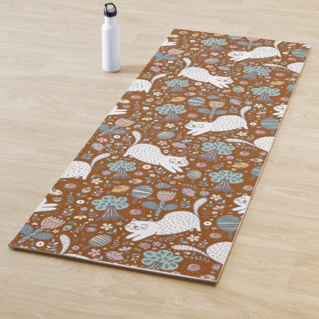 Cute Cat Floral Yoga Mat (In Situ)