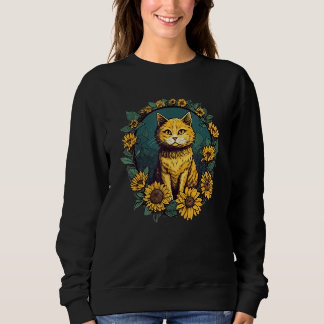 Cute Cat Florist Beautiful Yellow Flower Floral Su Sweatshirt (Front)