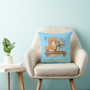 Cute Cat Florist The Blooming Paw Whimsical Cushion