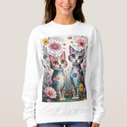 Cute cat flowral design sweatshirts