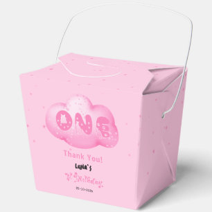 Cute Cat Font Watercolor Pink Cloud 1st Birthday Favour Box