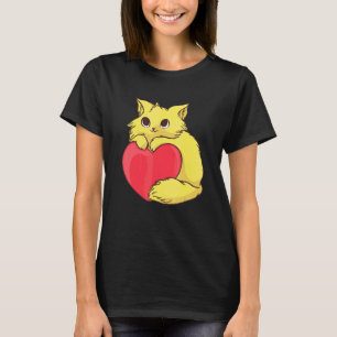 Cute Cat For Kitten Colourful Kitty With Red Hear T-Shirt