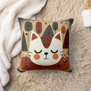 Cute Cat Forest Autumn Woodland Sleeping Kitty Cushion