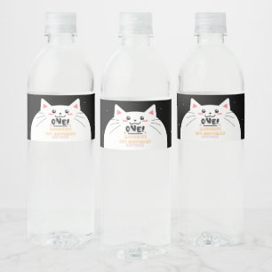 Cute Cat Frame Sparkling Stars 1st Birthday Water Bottle Label