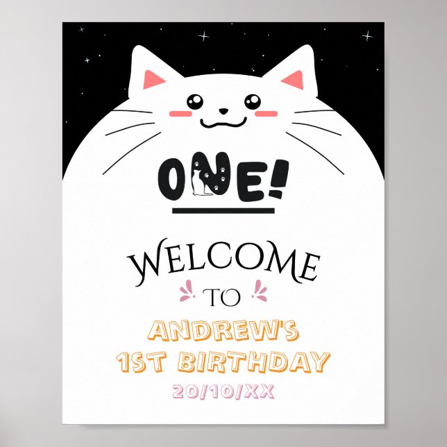 Cute Cat Frame Sparkling Stars Welcome Sign (Front)