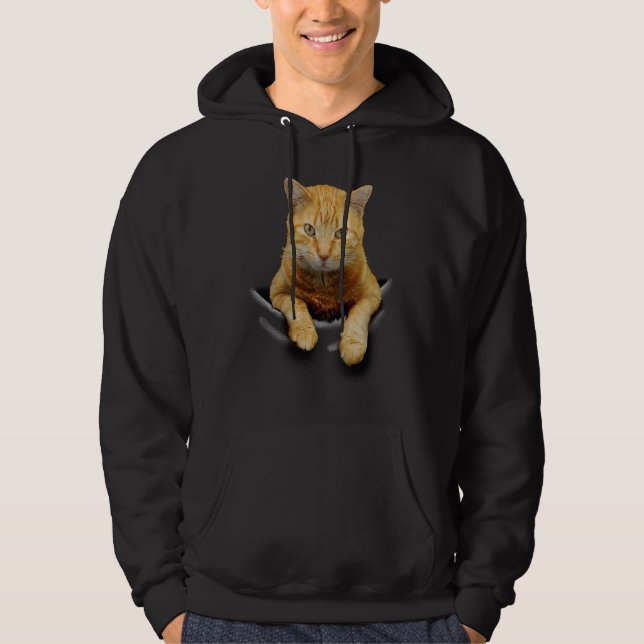 Cute Cat Funny Cat Peeking out Pocket  For Cat Lov Hoodie (Front)