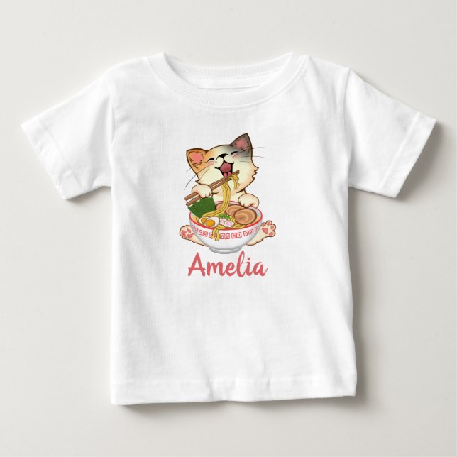  Cute Cat Funny Kitten Customizable Name  Baby T-Shirt (Front)