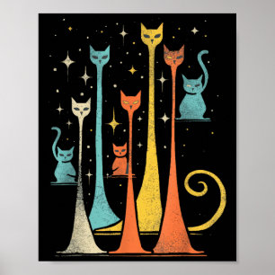 Cute Cat Gang Vintage Shirt 50s Retro Space Cat Pr Poster