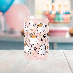 Cute Cat Ghost Halloween Can Glass