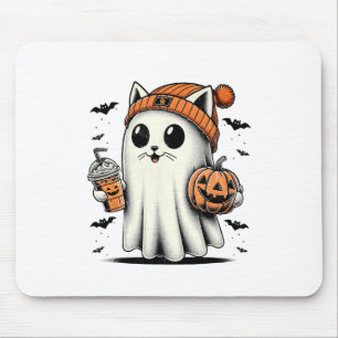 Cute Cat Ghost Iced Coffee Funny Ghost Halloween I Mouse Pad