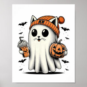Cute Cat Ghost Iced Coffee Funny Ghost Halloween I Poster