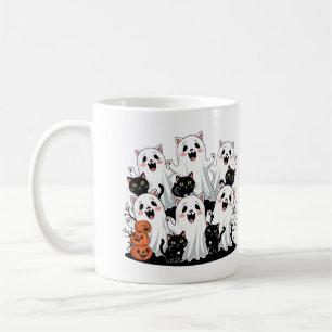 Cute Cat-Ghost & Pumpkin Halloween Mug