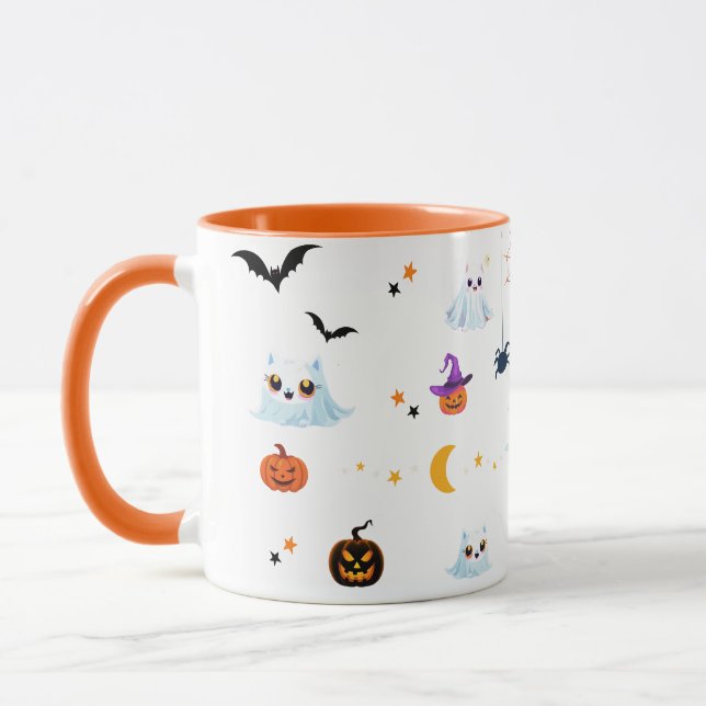 Cute Cat ghost sheet Halloween pumpkin party  Mug (Left)
