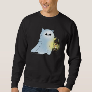 Cute Cat Ghost With Lantern Spook Phantom Hallowee Sweatshirt