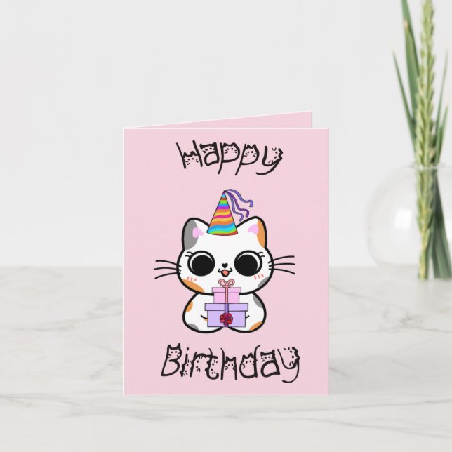 Cute cat gift birthday card (Front)
