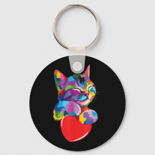 Cute Cat Gift for Kitten Lovers Colourful Art Kitt Key Ring